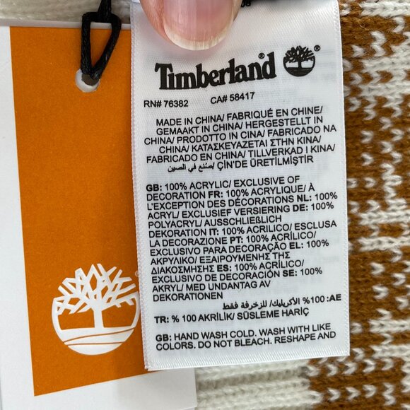 Timberland Cozy Casual Acrylic Knit Plaid Scarf Cream & Caramel Brown Sz OS NWT - Picture 10 of 11
